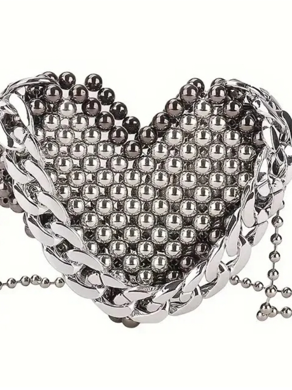 Heart-Shaped Beaded Mini Bag in Silver NWT